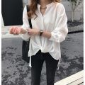 CJWT-02D TINO TINO WOMEN BLOUSE KOREAN TOP LONG SLEEVES DRAPERY BOTTOM / KEMEJA WANITA POLOS LENGAN PANJANG KASUAL. 