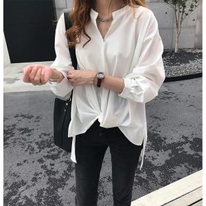CJWT-02D TINO TINO WOMEN BLOUSE KOREAN TOP LONG SLEEVES DRAPERY BOTTOM / KEMEJA WANITA POLOS LENGAN PANJANG KASUAL