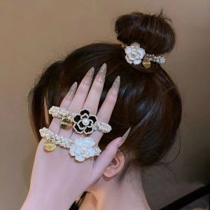 【Ship from KL Ready stock】Pearl camellia hair band hair accessorie rubber band