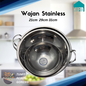 Wajan Kuali Kuping Gagang Goreng Rebus Anti Lengket Tebal Stainless Steel kecil besar 21 30 32 cm