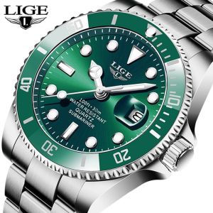 LIGE Fashion Watch For Man Date Wristwatch 30ATM Waterproof Stainless Steel Sport Men Watch Quartz Clock Jam Tangan Lelaki+ Box