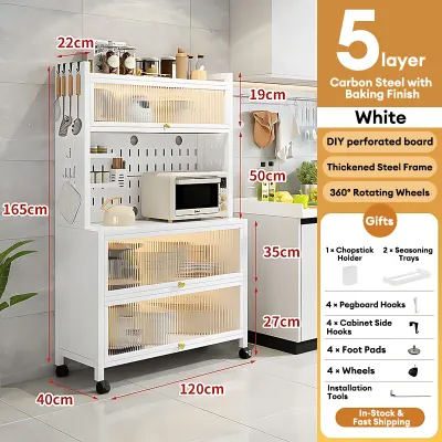 CompactSteel​​ store Kitchen Organizer Sideboard Storage Rack Carbon Steel Microwave Kitchen Cabinet with Wheels Organizer Cabinet for Kitchen