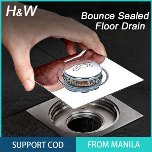 H&W Brass Bouncing Floor Drain Square Brass Deodorant Sealed Floor Shower Drain Pop-up Cover Bathroom Sink Shower Accessories