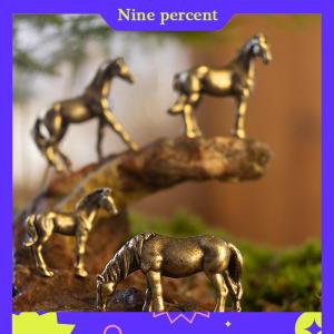 Nine percent Antique Brass Solid Long Tail Horse Figurines Miniatures Feng Shui Ornaments Copper Zodiac Animal Mini Desktop Decoration Crafts