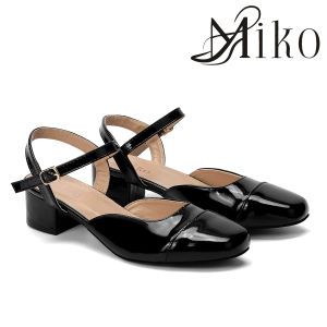 【DS】Elegant Gloosy 2inch Heels Sandals Block-Heel Mules with Ankle Strap and Square Toe Heels for women