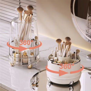 360° Rotating Makeup Brush Holder with Dustproof Cover Multi-Grid Comestic Tools Vanity Organizer for Lipsticks Makeup Brushes