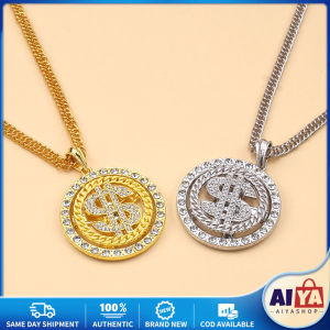 Luxury Zircon US Dollar Punk Hip Hop Round Rich Symbol Money Pendant Collar Chains Necklace for Men Women Gift Fashion Jewelry