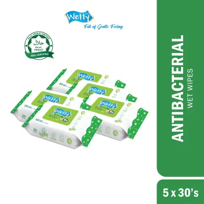 Wetty Antibacterial Fragrance Wet Tissue Wet Wipes (5 Pack x 30s)