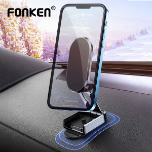 FONKEN Magnetic Car Phone Holder Metal Foldable Phone Holder 360 Degree Adjustable Rotating Phone Navigation Holder for Car Interior Parts Car Phone Holder Support Dashboard Accessories