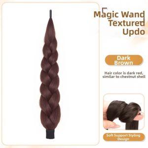 LIGHTER 12Inch Self-Winding Bun Hair Extension Synthetic Flexible Wrap Around Flower Bun Head Wig Fashion Twist Braid Long Braids Hairpieces for Women