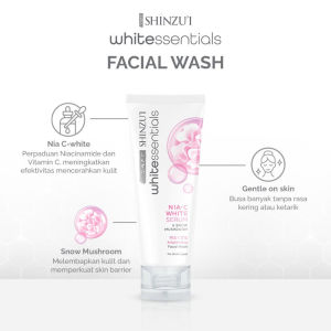 [BPOM] SHINZUI White Essential Facial Wash Double Brightening | with Vitamin C Niacinamide and Snow Mushroom Gentle Soft Powerful Whitening Agent Pink Face Wash Normal Oily Sensitive Acne Prone All Skin Types Smooth Sabun Wajah Bestseller - 80ml