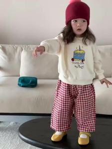 Childrens Spring Sweatshirt and Plaid Pants Two-Piece Set 2026 Baby clothes spring wear Korean-style childrens clothing girls outfit