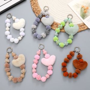 SUDMFK ป้องกันการสูญหาย พวงกุญแจลูกปัดหัวใจรัก นุ่มนุ่มๆ สีสันสดใส สายคล้องโทรศัพท์มือถือ แฟชั่นสไตล์แฟชั่น เครื่องประดับอัญมณีอัญมณี สร้อยข้อมือลูกปัดหัวใจรัก ของขวัญเด็กผู้หญิงคู่