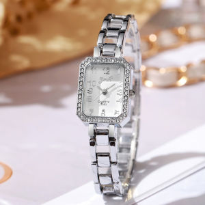Korean Style Fashion Womens Watch with Rhinestones Square Watch Niche Temperament Bracelet Casual Student Quartz Watch