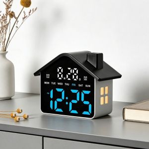 GRACE House Shaped LED Alarm Clock Minimalist Night Light Digital Table Clock Multifunctional Date Week Display Electronic Clock Bedside Decoration