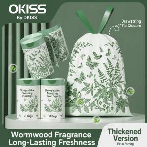 [SG-Stock] Drawstring Garbage Bag Normal and Extra Thick | Wormwood | Botanical Design | Leak-Proof Dustbin Bag for Home Office