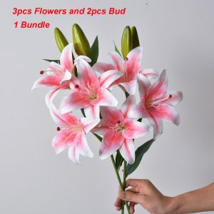 【✅MIỄN PHÍ SHIP CHO 1 SẢN PHẨM】 với 3 bông hoa và 2 nụ hoa Hoa Lily Nhân Tạo 67cm 6 màu sắc Hoa giả  Quà tặng ngày Valentine Trang trí nhà cửa