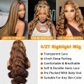 ARIETIS Ombre Highlight Lace Front Wigs Human Hair 250 Density 12A Body Wave Honey Blonde P4/27 13x4 Glueless HD Lace Frontal Wigs for Black Women Pre Plucked Bleach Knots With Baby Hair 28 Inch. 