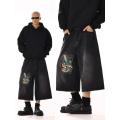 Over Knee Denim Short for Men Baggy Jeans Straight Denim Long Jorts for Men and Women Dancer Pants Shorts Baggy. 