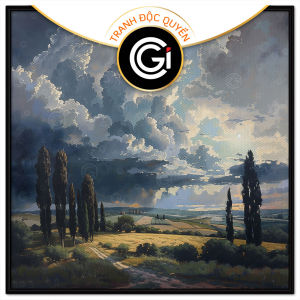 Tranh bầu trời nhiều mây phong cảnh đồi núi quê hương trời chuyển cơn mưa.Tranh treo tường dán tường.CGI-1179