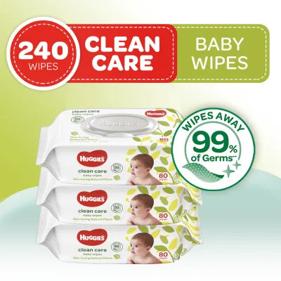 Huggies Clean Care Baby Wipes - 80 sheets x 3 packs (240 pcs)