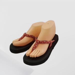 L1 Red Flip Flops for Women Flat Casual Sandals with Patterned Straps