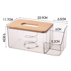 Elegant Bamboo Lid Clear Plastic Tissue Holder with Durable Polypropylene Base for Living Room/Bathroom