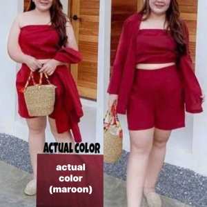 BKK THAILAND LINEN PLUS SIZE 3 PIECE IN 1 SET(BLAZER+TUBE & SHORT FOR PLUS SIZE)