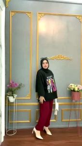 (Bisa COD) Setelan Viral Blouse Oversize Crinkle Print Sablon