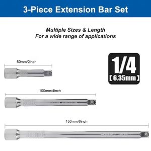 3PCS Socket Extension Rod Set Chrome Plated Steel Socket Ratchet Extension Rod 50/100/150/250mm Ratchet Socket Extender Car Repair Hand Tool