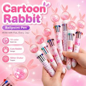Pen Tulis Cartoon Rabbit 10 Color Ballpen Writing Pen Bunny Stationery Cartoon Push Pen Exam Office