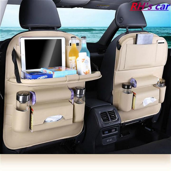Leather car seat back storage bag foldable car dining table travel