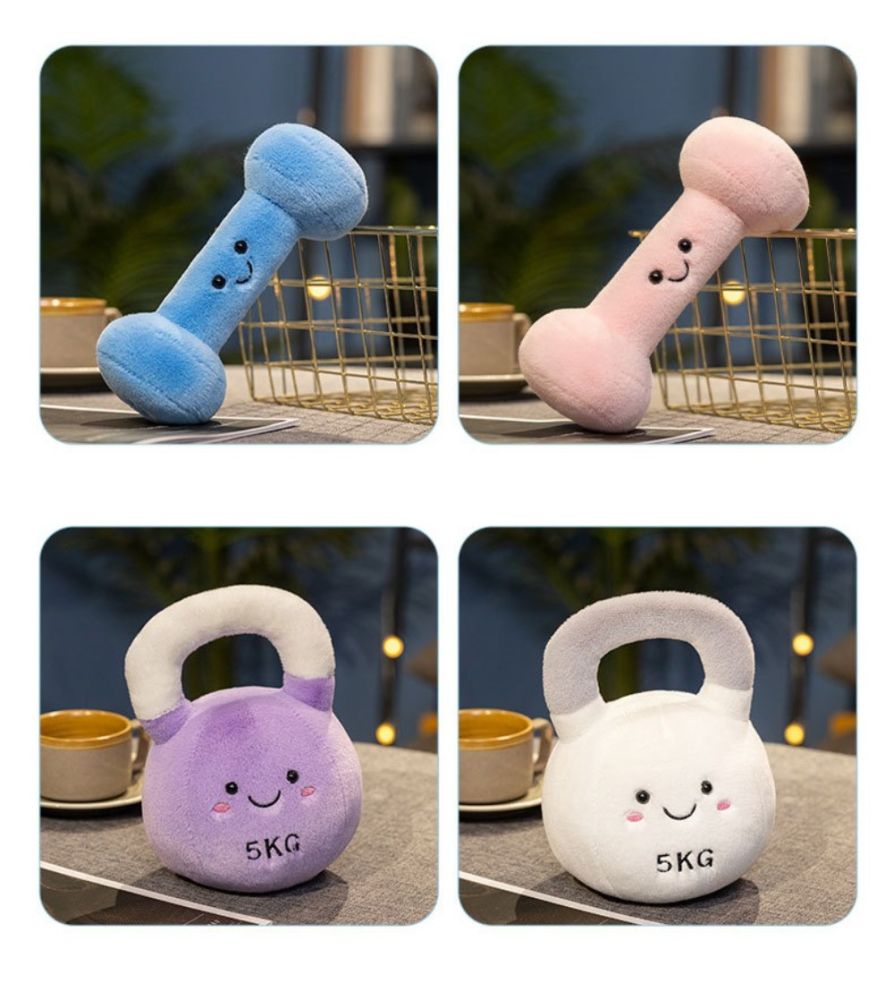 Plush Kettlebell And Dumbbell Cushion Gym Decor Stuffed Pillow_voghion.com