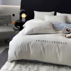 ins High-end Washed Cotton Bedding Set Luxury Embroidered Duvet Cover Bed Sheet Student Dormitory Three-piece Set Bed Skirt LZD