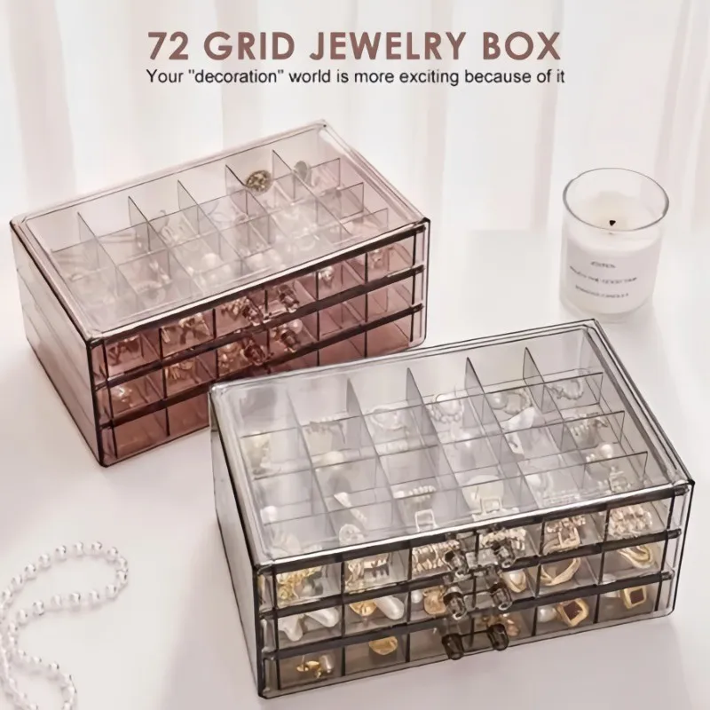 Acrylic 72 Grid Transparent Jewellery Box Layers Jewelry Organizer Box  Earrings Storage Box