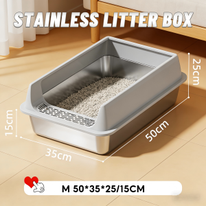 Stainless steel cat litter box oversized cat toilet splash proof open pet equipment