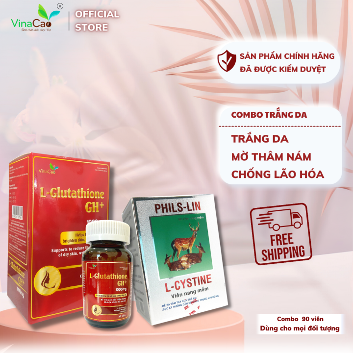 MUA 1 TNG 1] Combo vin ung trng da cao cp 90 vin gm L-glutathione  1000mg Vinacao v L-cystine 500mg Phils-Lin dng trong 1 thng - Lazada |  Lazada.vn