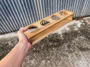 บล็อกไม้วางแก้ว 4 ช่อง ที่วางเครื่องปรุงร้านอาหารตามสั่ง (งานไม้สัก)