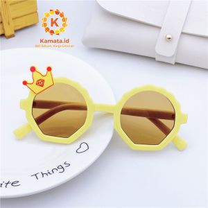 Kacamata Anak Lucu New Trend Fashion Anak Terbaru Bulat Crown Kaca Mata Hitam Anak Laki-Laki/Perempuan High Quality Import
