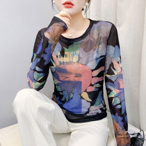 YIMEI เสื้อเสื้อยืดผ้าตาข่ายคอกลมสำหรับผู้หญิงเสื้อกันแดดระบายอากาศได้ดีแขนยาวดูดีแฟชั่นฤดูร้อน