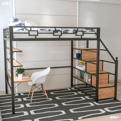 Nordic wrought iron elevated bed simple dormitory apartment room single double bed small multifunctional pavilion bed