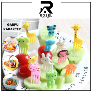 ROZEL Garpu Bento Food Garpu Karakter Anak Tusukan Buah Food Pick Lucu Set isi 10 Pcs