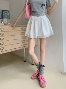 🌏SY ฤดูร้อนปี 2024 สไตล์ใหม่ลูกไม้ประกบกางเกงขากว้างเอวสูงยางยืดพร้อมกางเกงขาสั้นกีฬาลำลองและอเนกประสงค์