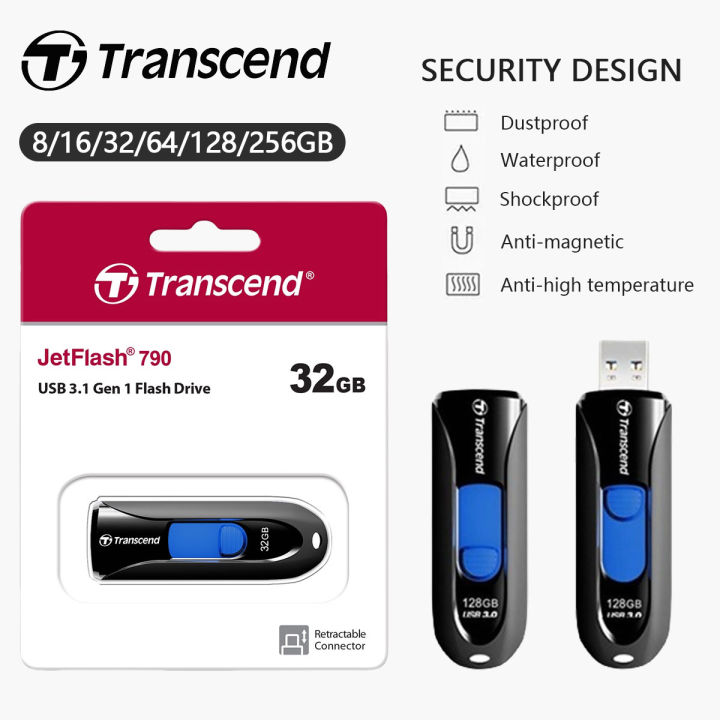 Clé USB Transcend JetFlash 760 128 Go - USB 3.1 Gen 1 - Vitesse Lecture 80 Mo/s, écriture 68 Mo/s - Design Coulissant Sans Capuchon