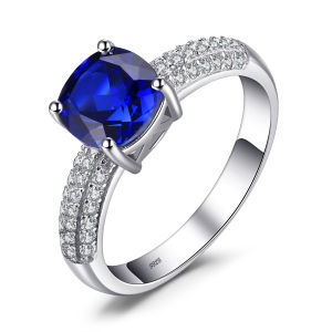 JewelryPalace Created Red Ruby Blue Sapphire Green Emerald Birthstone 925 Sterling Silver Solitaire Engagement Ring for Women Cushion Cut Gemstone Wedding Gift