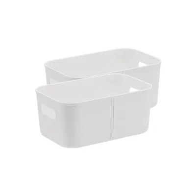 2pcs Ivory White Plastic Storage Boxes Organizer for Bathroom Kitchen Drawer Cabinet Clothing Basket Box Large Small Narrow