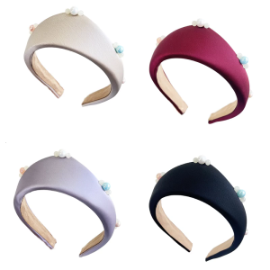 Women Soft Fabric Headbands with Pearls Decors High Skull Wide Hairhoop for Elegant Hair Styling All Matching Hairband