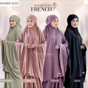 Qyara Store Fashion Mukena Dewasa French 3 in 1 Traveling Mukena Lebaran Bahan Crinkle Airflow Terbaru