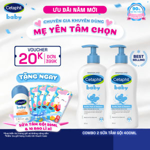 Combo 2 Sữa tắm gội dịu lành cho bé Cetaphil Baby Gentle Wash & Shampoo 400ml/chai
