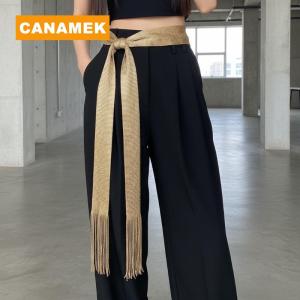 【CANAMEK】 Tassel Fabric f Long Solid Color Waist Sash Belt for Ladies Lightweight Flowy Cape Party Accessories